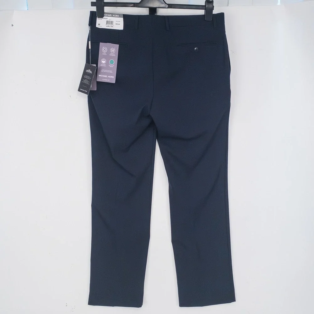 Michael Kors Newbury Pants Mens 34x30 Navy Stretch Dress Slacks Recycled Poly